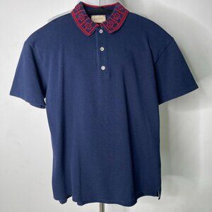 GUCCI Kid's Blue Red Logo Polo Short Sleeve 100% Cotton Shirt Size 12